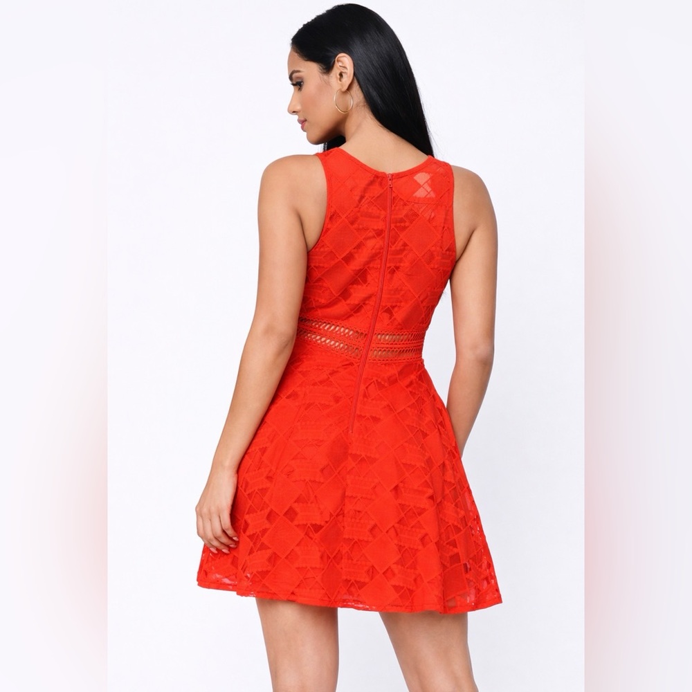 Miss Kelly 1999 Red Eyelet Lace Boho Mini Dress Size S Sleeveless Fit & Flare - Picture 2 of 10